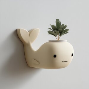 Jardinière Murale Baleine Imprimée en 3D | Pot Mural Mignon Kawaii | Accent Décoratif Minimaliste Océan pour Chambre d'Enfant, Petites Plantes et Verdure