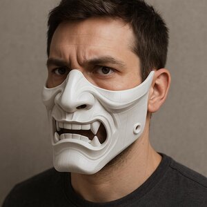 Masque de samouraï Oni blanc | Masque de démon imprimé en 3D | Masque japonais demi-visage pour cosplay