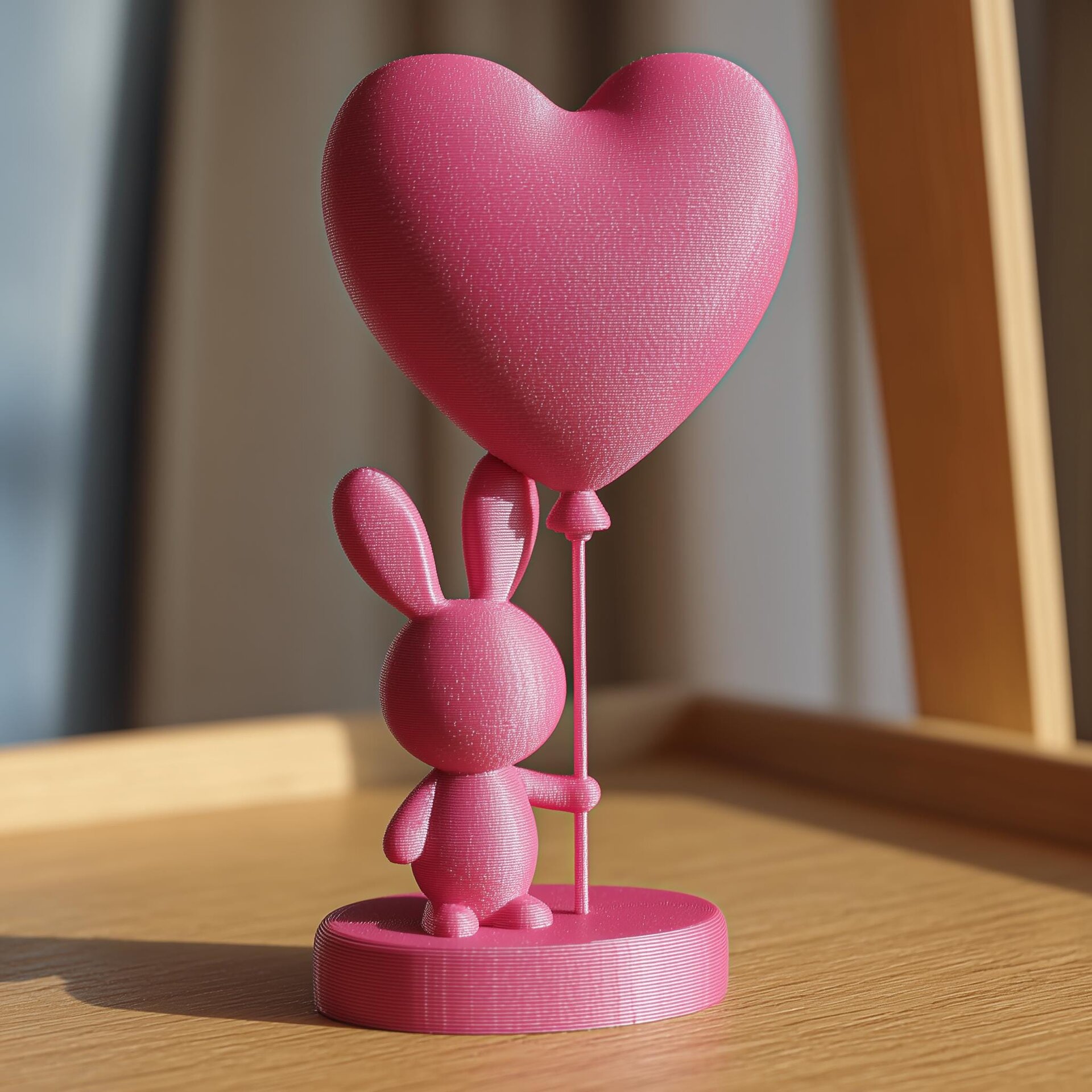 Figurine Lapin au Cœur imprimée en 3D | Décor Lapin Romantique