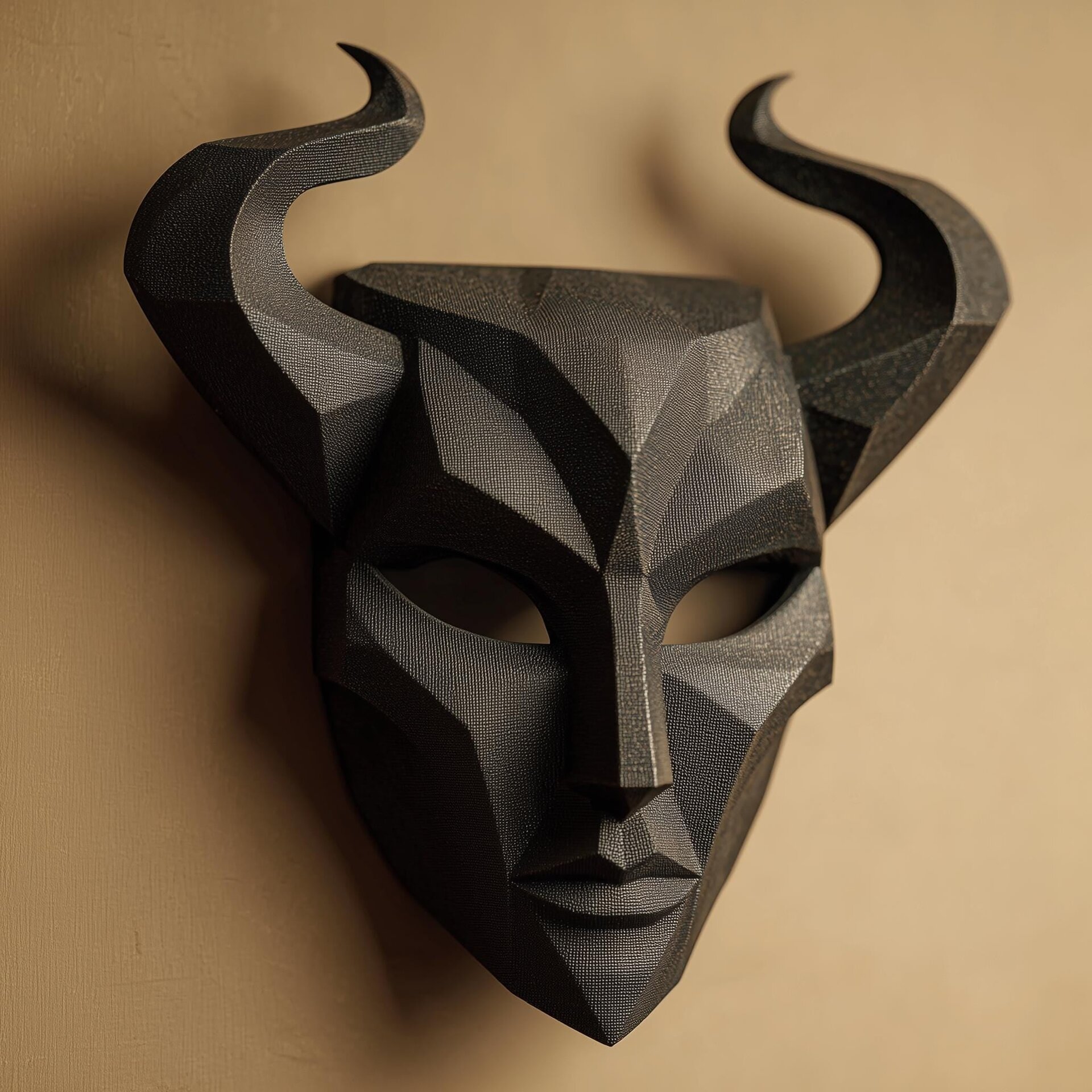 Décoration murale Masque à cornes imprimée en 3D | Sculpture dark fantasy