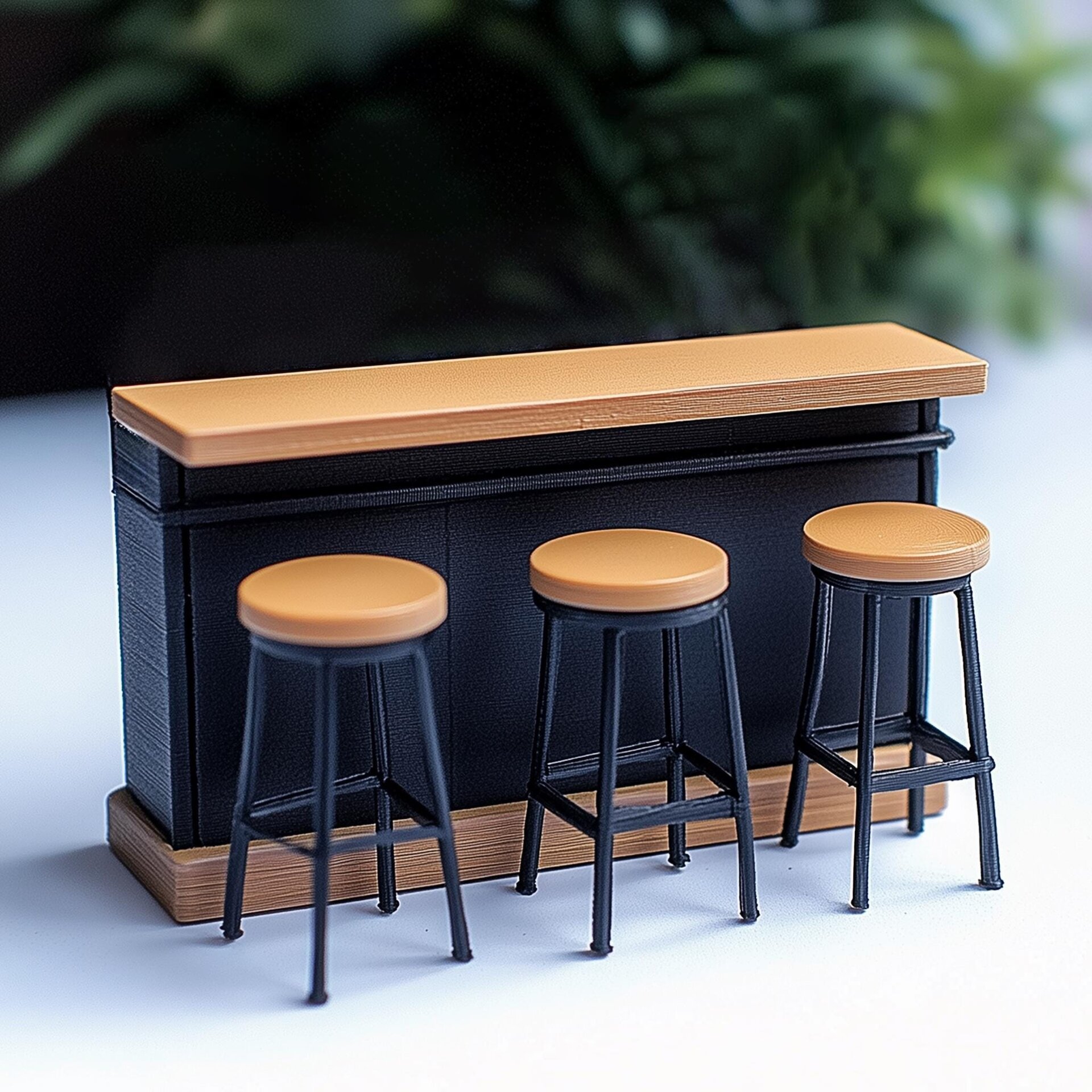 Ensemble comptoir de bar miniature à l'échelle 1:12 pour meubles de maison de poupée | Bar et tabourets | Table de cuisine Déco moderne